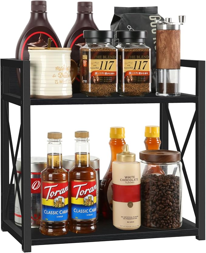 YINMIT Countertop Shelf Organizer,Coffee Bar Accessories,Spice Rack,Coffee Counter Shelf,2 Tier Coffee Organizer Station for Mugs,Cups,Cream,Syrup(Black, Large)