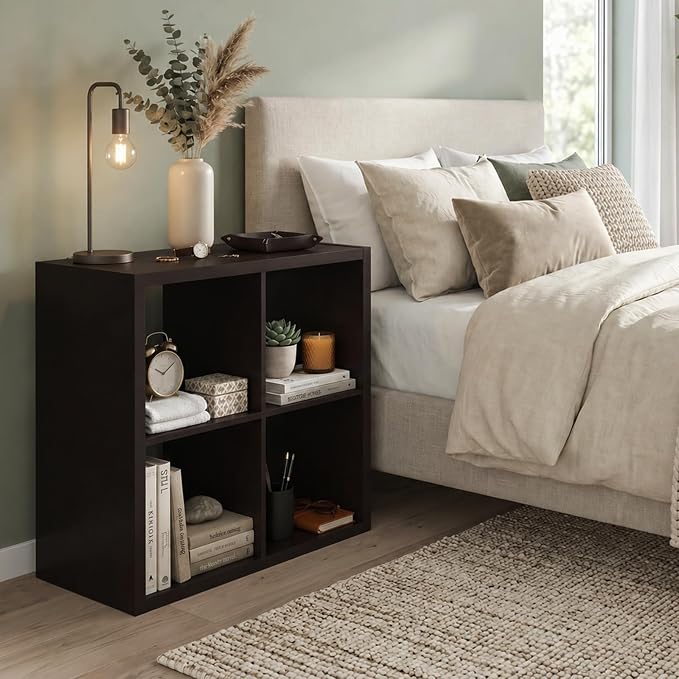 4 Cube Storage Organizer Shelf, Chocolate Color, 13in | 2026 Wooden Thick Frame, Anti-Tipping Kits, Reversible Open Back Bookcase