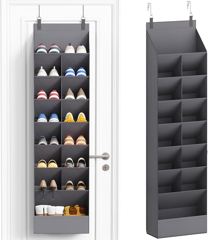 Lifewit 8 Tier Over the Door Shoe Organizer with 15 Large Deep Pockets, Fabric Hanging Shoes Shelf for Closet, Dorm Storage, Fit Up to 16 Pair Shoe Rack Holder for Sneakers, Boots, Gray