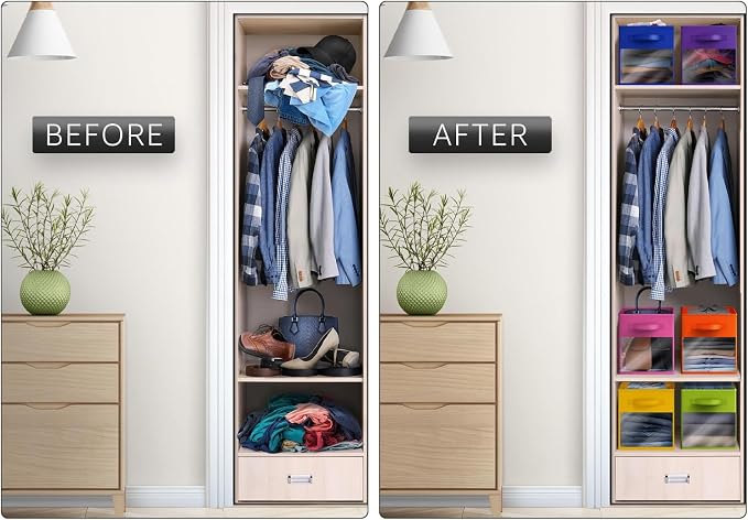 Sorbus 11 Inch Storage Bins with Clear Window - 6 Foldable Baskets for Organizing Clothes, Toys, Books - Sturdy Collapsible Fabric Storage Cubes with Handle - Storage Baskets for Shelves, Closets
