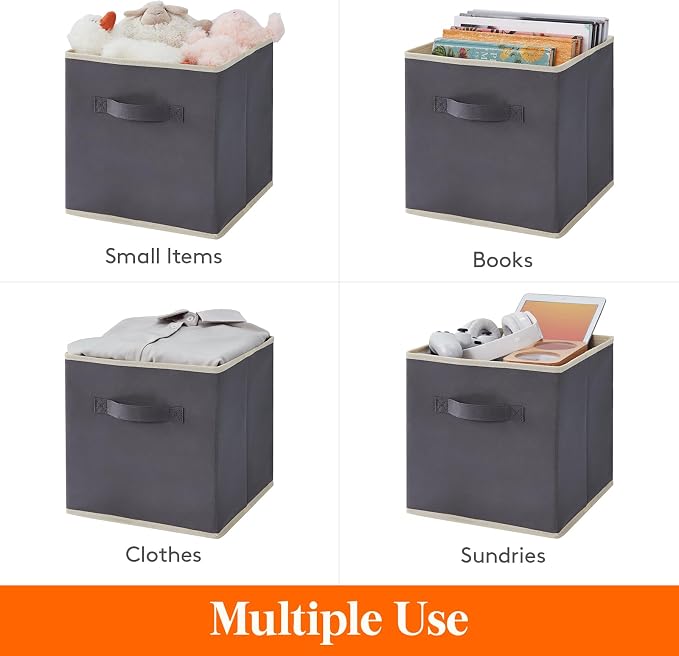 Lifewit Storage Cubes, Foldable Decorative Fabric Storage Baskets for Organizing Home Organizers with Handles for Shelves, Closet, 11 Inch Bins, 18L Gray, 16 Packs