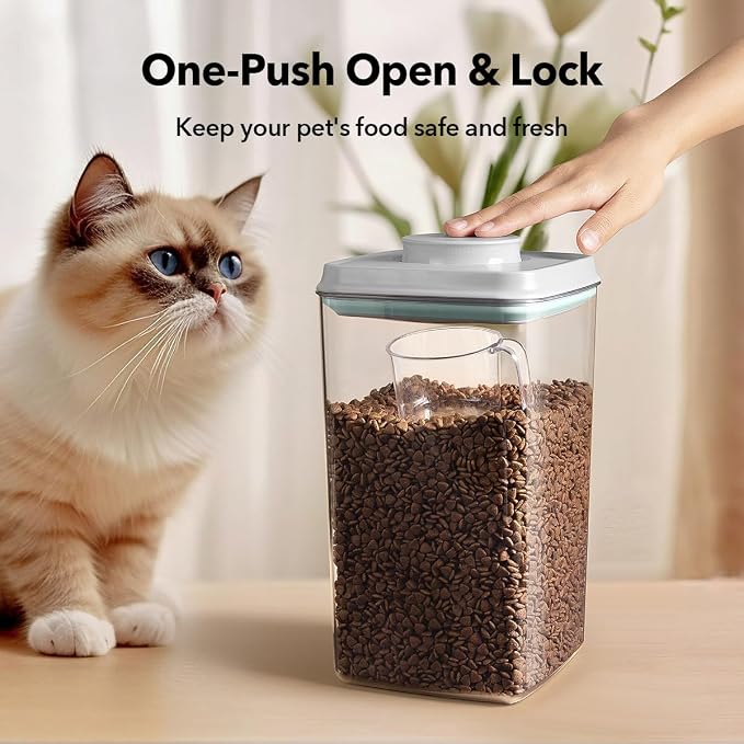 Dog Food Storage Containers Set, 4.2 QT with 130 ml Scoop & 2.8 QT, Airtight BPA-Free | Stackable Pop Lid Plastic Containers for Kibble & Pet Treats