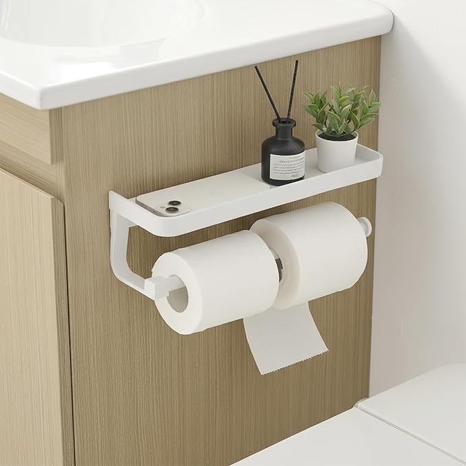JOOM Hand Towel Holder for Bathroom -Paper Towel Holder Wall Mount - for Bathroom Black Paper Towel Holder with Shelf -Kitchen Towel Holder White