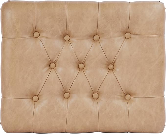 Spatial Order 24" Button Tufted Storage Ottoman - Sand Faux Leather