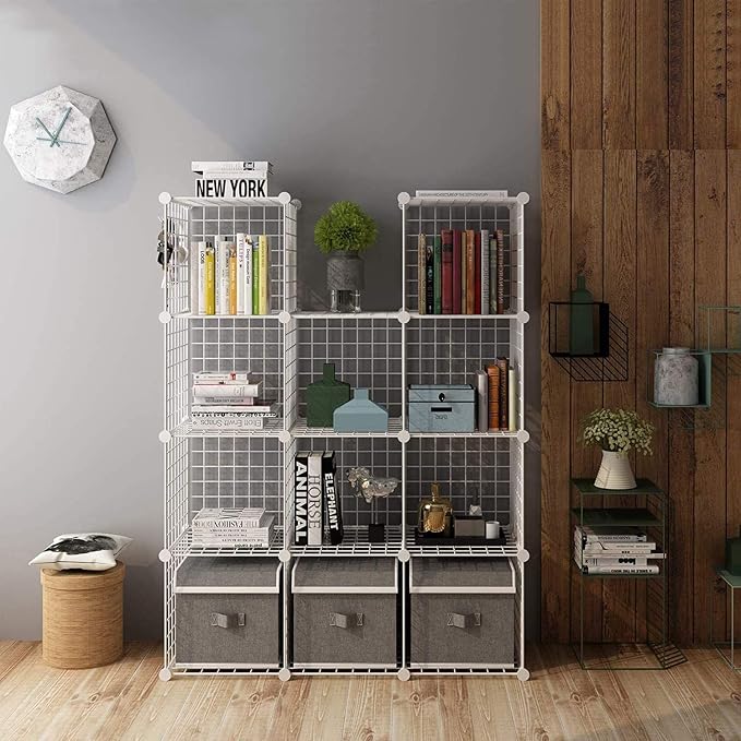 C&AHOME Wire Cube Storage, 12-Cube Storage Organizer Metal, C Grids, White | Modular Shelves Units Storage Bins Shelving Bookshelf Shelf Cabinet Organizer