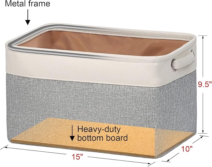 Foldable Storage Bin Collapsible Fabric Storage Basket Cube with Durable Handles Closet Organizer Bins for Organizing Shelves Drawers, Set of 3, 15" x 10" x 9.5", Grey