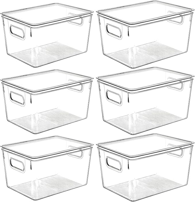 Clear Plastic Storage Bins with Lids, Perfect for Kitchen Organization or Pantry Organization and Storage, Stackable Fridge Organizer Bins, Storage Containers for Organizing, Cabinet Organizers