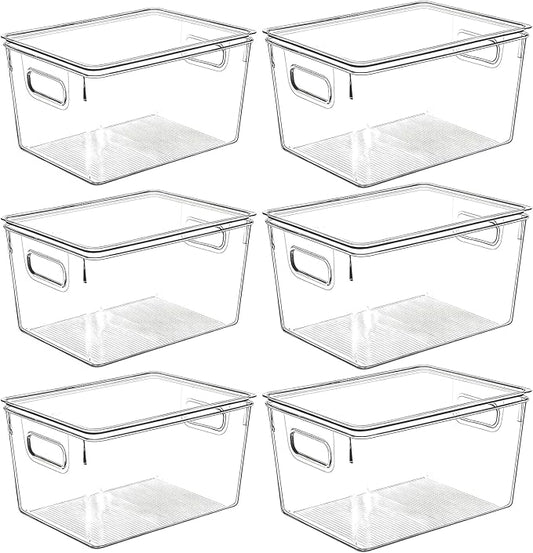Clear Plastic Storage Bins with Lids, Perfect for Kitchen Organization or Pantry Organization and Storage, Stackable Fridge Organizer Bins, Storage Containers for Organizing, Cabinet Organizers