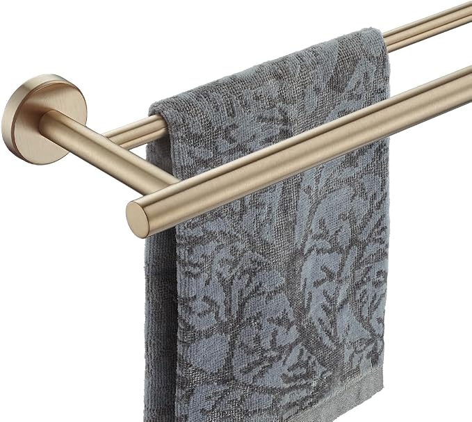 JQK Double Bath Towel Bar, 33 Inch 304 Stainless Steel Thicken 0.8mm Towel Rack for Bathroom, Towel Holder Champagne Bronze Wall Mount, Useable Length 30 Inch, TB100L30-CB