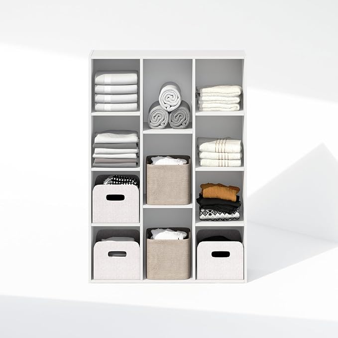 Furinno Reed Closet Organizers and Storage, 11-Cube Closet Organizer, Open Shelf Closet Storage, for Wardrobe, Bedroom, Living Room, White