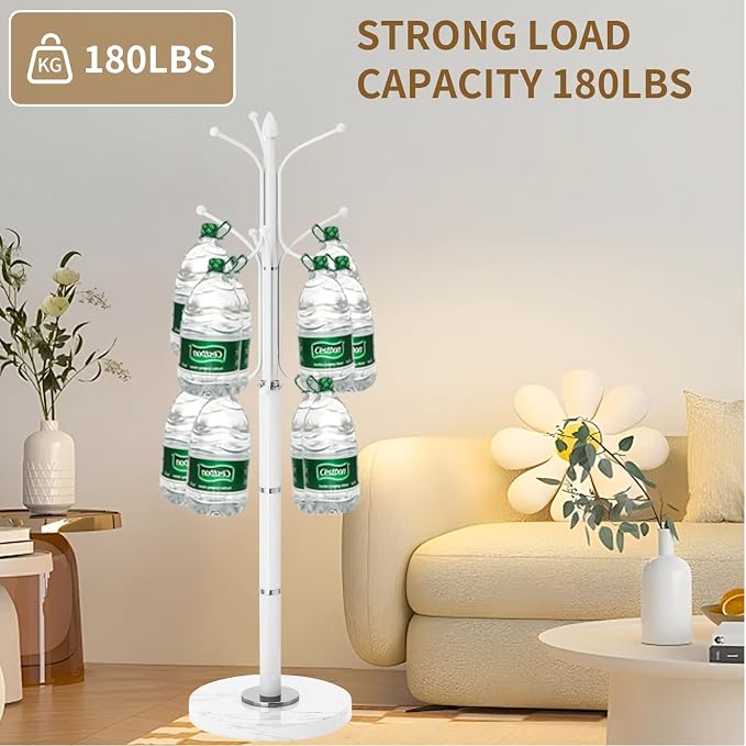 Metal Coat Rack Stand, Modern Freestanding Coat Rack with Natural Marble Base,White Coat Racks and Coat Hall Tree Hanger Stand with 12 Hooks for Entryway, Hallway, Office