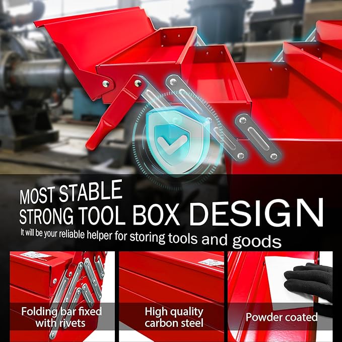 YATOINTO Metal Cantilever Tool Box 18 Inch, 3 Layers 5 Tray Portable Fold Out Tool Box Organizer Storage for Home Studio Auto Repair Factory 18" * 8 "* 8"
