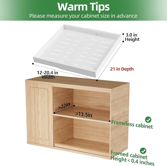 PAKETA 1 Pack Expandable Pull Out Cabinet Organizer,21" Deep | Pull Out Drawers for Cabinets with width from 12" to 20",Sliding Drawers for Cabinets with Upgrade 3 Slide Rails,hold 65 lbs