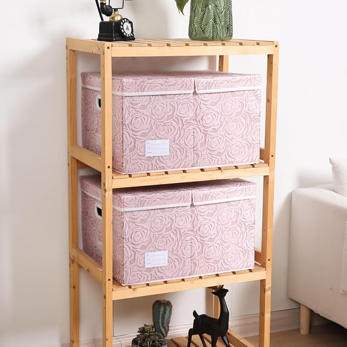 PRANDOM Extra Large Collapsible Storage Boxes with Lids Fabric Decorative Storage Bins Cubes Organizer Baskets with Cover Handles Divider for Bedroom Closet Living Room 19.6x15.7x11.8 Inch 3 Pack