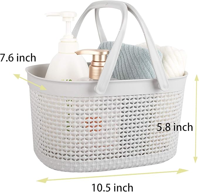 rejomiik Portable Plastic Shower Caddy Basket with Handles, Gray | Organizer Storage Tote Toiletry Bin for Bathroom, College Dorm Essentials, Kitchen, Camp, Gym