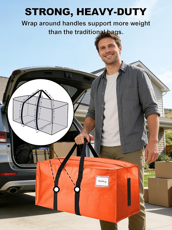 HOMESURE Supports 200lbs Heavy Duty Moving Bags - Strong Zipper & Wrap-Around Handles - Water-Resistant Storage Totes, Durable Alternative to Moving Boxes - 4 Pack -Multi-Color System for Easy Sorting