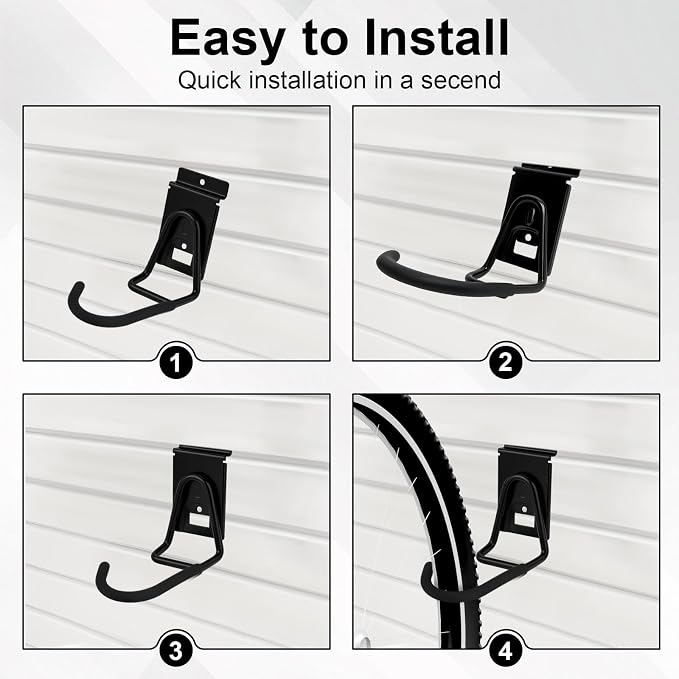 Slatwall Bike Hooks, Heavy Duty Bicycle Hangr with PVC Coating, Wall Mount Vertical Bicycle Storage Rack - 4 Pack