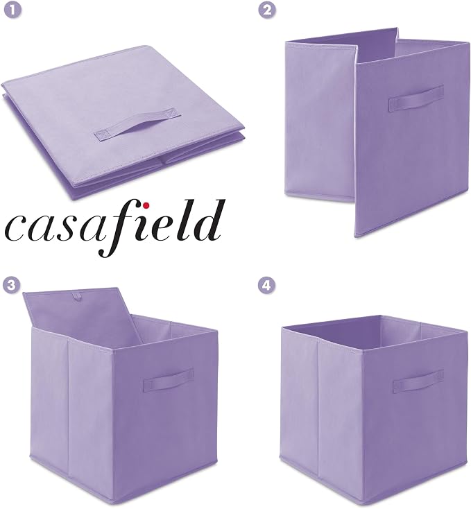 Casafield Set of 6 Collapsible Fabric Cube Storage Bins, Lavender - 13" Foldable Cloth Baskets for Shelves, Cubby Organizers & More