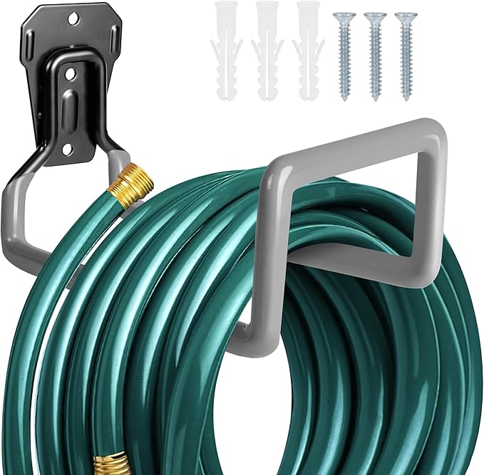 PeoMev 2PCS Water Hose Holder Wall Mount Metal Hose Hanger Garden Hose Rack | Heavy Duty Hose Storage for Outside Water Hose