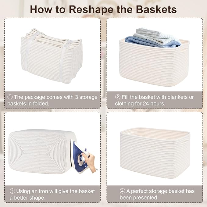 Baskets for Organizing,Storage Baskets,3 Pack Baskets for Shelfves,15"×10"×9" Woven Basket,toy storage bins,bins for organization