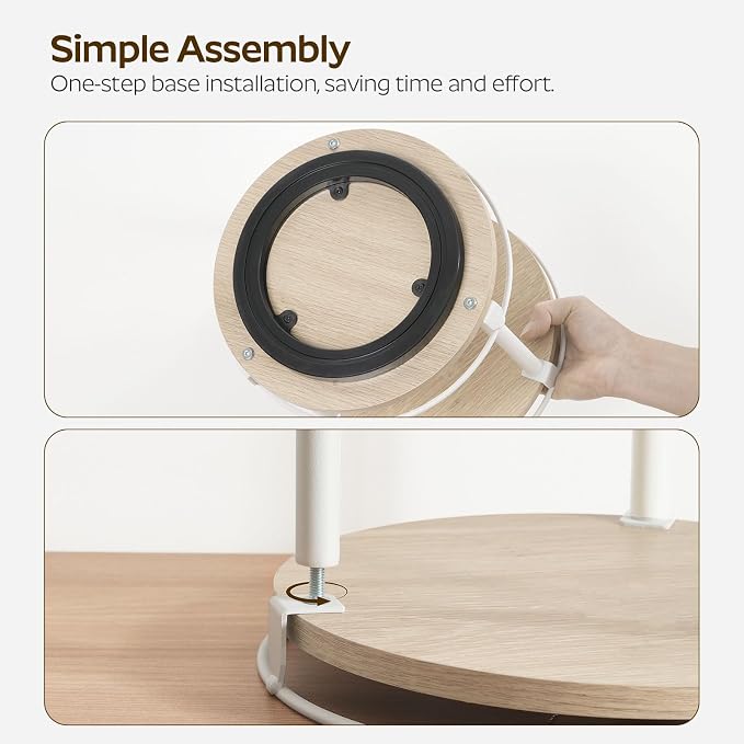 YATINEY Lazy Susan Organizer, Rotating Spice Rack, 2 Tier Spice Turntable Organizer, Industrial Turntable Spice Holder, for Kitchen Countertop, Compact and Versatile, White and Light Oak SR22WG