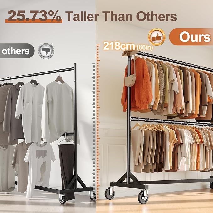 HOKEEPER Z Rack, Clothes Rack Hold 550LB Adjustable Height Double Rod Black | Portable Z Rack, Commercial Large Storage Space, with Wheels, Easy Assemble, 5 Years Sweet Service, 23"D*63"W*86"H