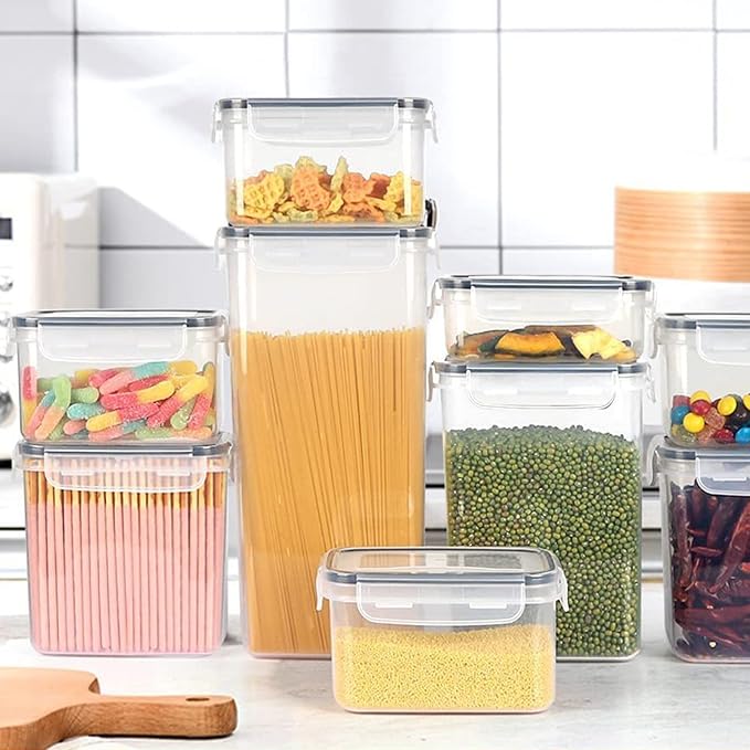 24pcs Airtight Containers, Clear Stackable Dry Food Storage | clear airtight containers with tight lids keep dry food fresh. Safe plastic, stackable for pantry kitchen storage