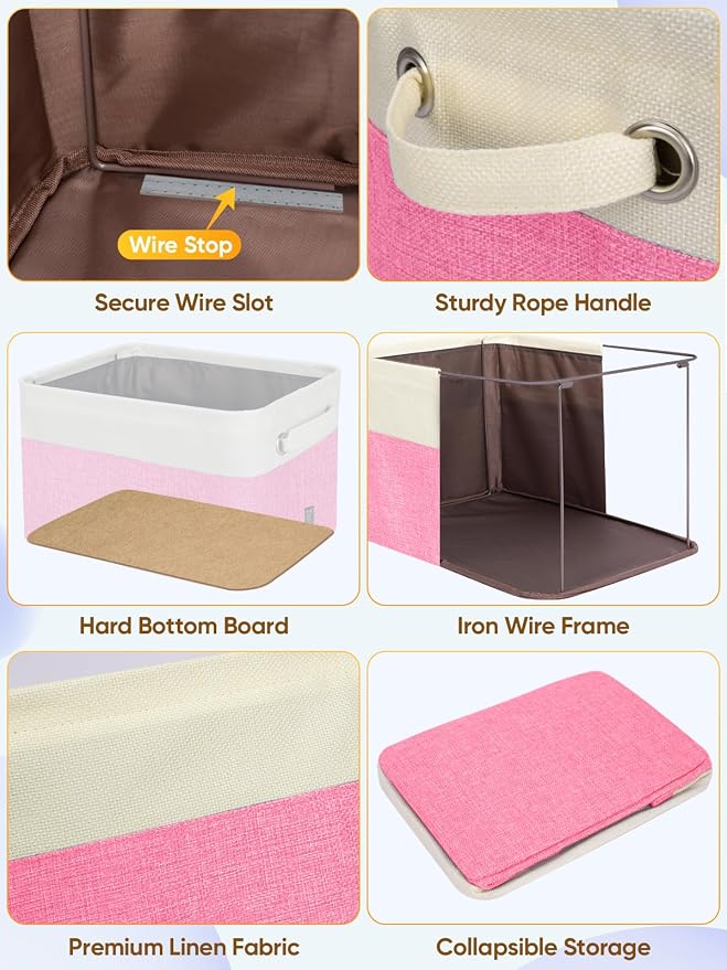 BALEINE 1 Pack Fabric Closet Storage Bins for Shelves, Linen Closet Organizers and Storage, Decorative Baskets for Organizing, Shelf, Clothes, Home, Office (Pink, 14''x10''x8.5')