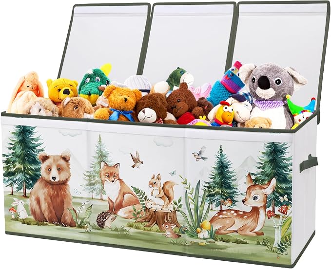 Large Toy Box Collapsible Chest Organizer with Flip Lid for Kids | Oxford Storage Box with Handle for Boy Girl Sturdy Waterproof Organizing Decor for Bedroom Playroom Nursery 37.7×12.5×15.7''