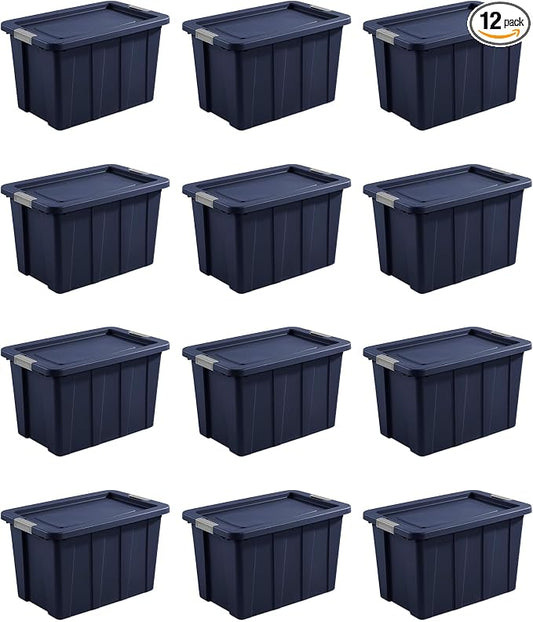 Sterilite 12-Pack Storage Bins with Lids, Heavy Duty Totes, Tuff1, 30 Gallon, Dark Indigo