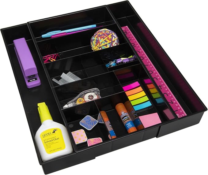 Dial Industries Expandable Office Drawer Desk Organizer Storage Tray | Adjusts to fit narrow or wide drawers, Keeps pens, tools and small items separated, Great for desks, offices or kitchens