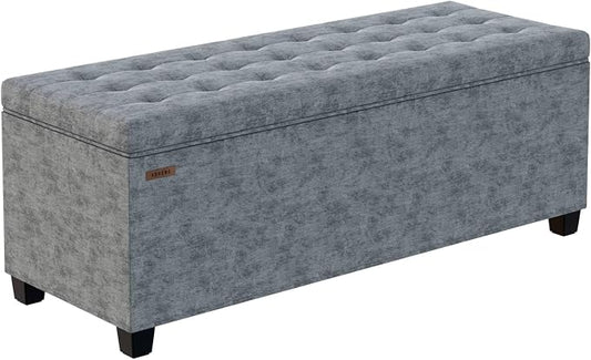 ABHENG Chenille Storage Ottoman Bench with Legs, 43.5”W x 15.7”D x 15.7”H,Metal Frame end of Bed Bench Hold up to 770 LB,Large Storage Chest,Gray UASND621G