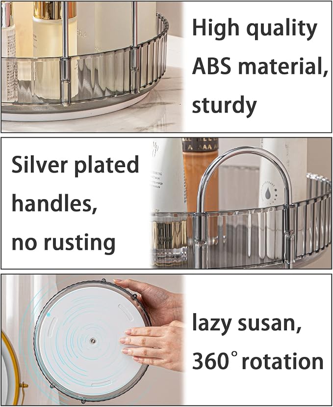 shuang qing Rotating Makeup Organizer for Vanity, Large Capacity Skincare Perfume Storage, Bathroom Counter Organizer, 360 Spinning Cosmetic Dresser Countertop Organizers (Gray, 3 Tier)