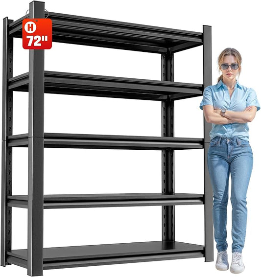 OLLRRACT 5-Tier Garage Shelving, Metal Storage Shelves, Utility Shelf | 48"W x 24"D x 72"H, Adjustable, Steel, Heavy Duty, Industrial Storage Rack for Basement, Laundry, Living Room, Warehouse