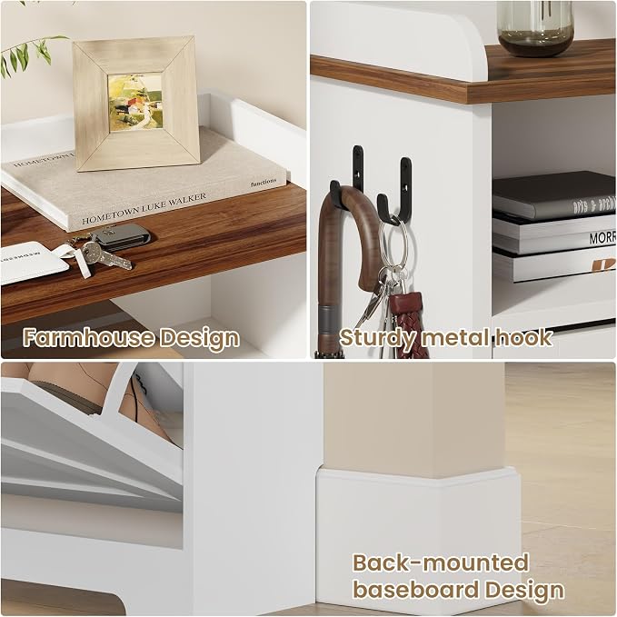 Farmhouse Narrow Shoe Cabinet with 2 Flip Drawers, 23.6" W White | Freestanding shoe storage cabinet for entryway,foyer and hallway,slim design width and space-saving flip drawers