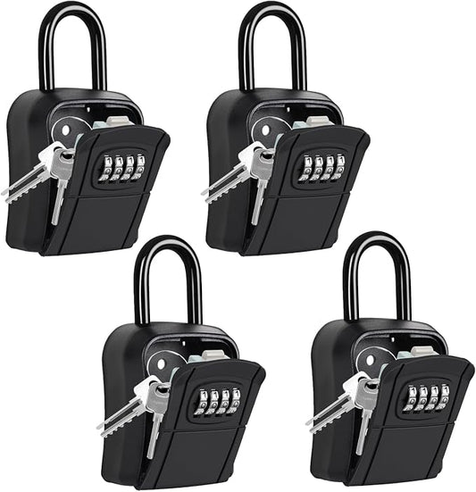 Portable Key Lock Box,Key Holder Safe Security Lock Box for Indoor, Outdoor, Garage, Garden, Store (4 Pack, Black)