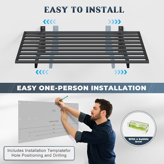 Jusgym 4-Pack 2x3ft Garage Shelving Wall Mounted, 2' x 3' Heavy Duty Garage Storage Shelves with Hooks, 1000LB Capacity