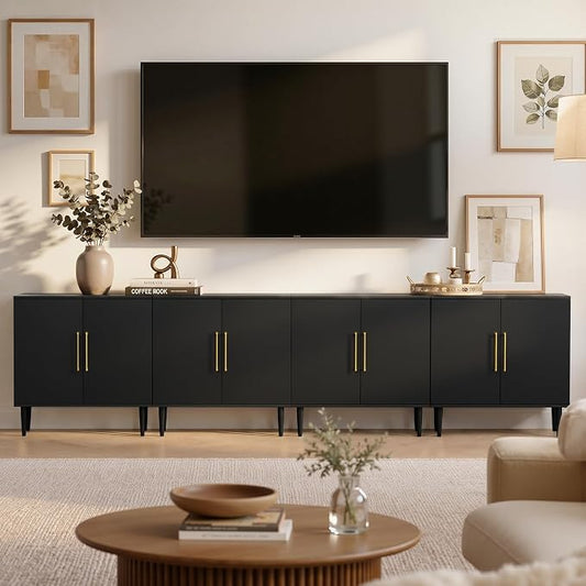 Set of 4 Black Storage Cabinet with Doors, Modern Accent Cabinet, Free Standing Cabinet with Adjustable Shelf, Wooden Buffet Sideboards for Living Room, Kitchen, Dining Room, Entryway