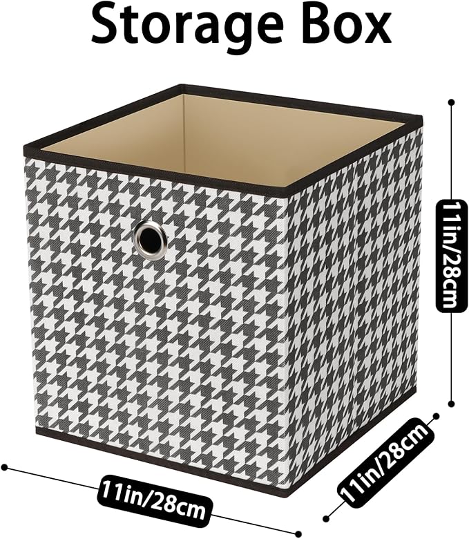 Foldable Storage Cubes Bins,11 Inch Cloth Storage Cube Fabric Storage Box Cubes Organizer Baskets with Dual Handles for Home Organizer Set of 3 (Houndstooth)