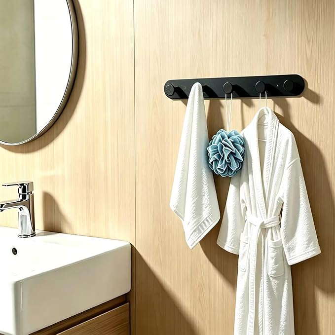 Coat Hooks - Coat Rack Wall Mount - Matte Black (2 Pack) | Stainless Steel Coat Rack Whit 5 Hooks, 14 Inches Hat Rack, Key Holder for Wall, Towel Hook, Towel Racks for Bathroom