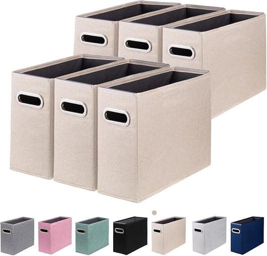 6 Packs Letter Size File Organizer, File Folders Organizer, Fabric Storage Box, Collapsible Paper Organizer with Metal Handle, Smooth PVC Rails, Only Box (Beige)