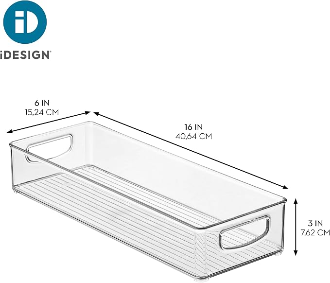 iDesign Slim Extra Long Clear Storage Bin, 2-Pack | Narrow, Stackable, Kitchen or Pantry Organizer