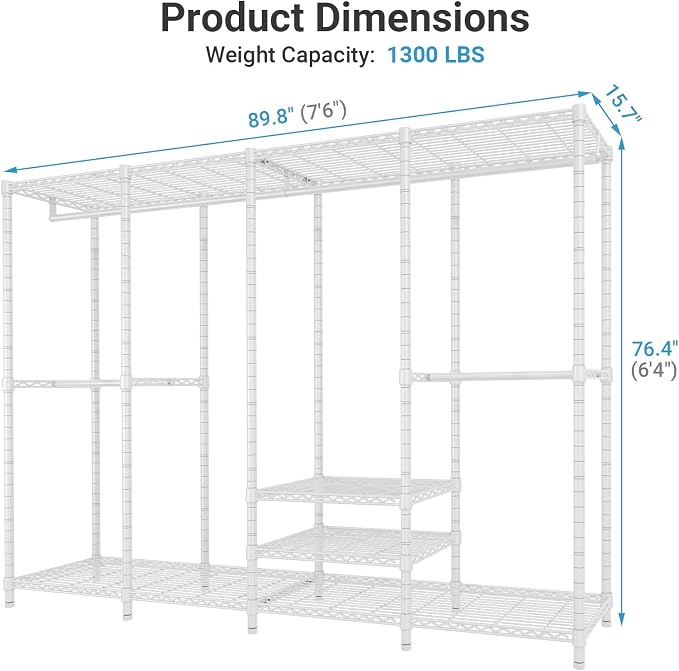 VIPEK V40 Plus Clothes Rack, Large Modular Closet System for Hanging | 89 inch Adjustable Open Clothing Storage System with 6 Shelves & 4 Hang Rods for Bedroom and Reach-in Closet, Black