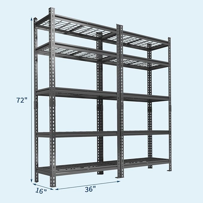 Garvee 5 Tier Metal Storage Shelving Unit 36" W Adjustable Garage Shelving | 2 Pack Heavy Duty Garage Shelving 2200 LBS Storage Shelves for Garage Kitchen Pantry Warehouse Basement 36" W × 16" D × 72" H