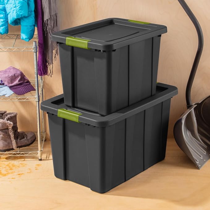 Sterilite Latching Tuff1 Tote Containers w/Lids, 30 Gallon, 8-Pack | Flat Gray, Large Plastic Storage Bins - Heavy-Duty Stackable Organizer Boxes for Home, Office, Basement, Closet, & Garage
