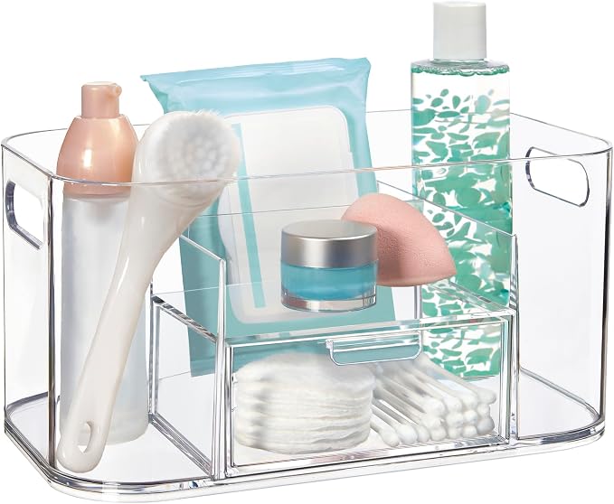 STORi Bliss Clear Makeup Organizer for Countertop, Divided Bathroom Organizer & Storage Drawer, Makeup Brush Holder, Cosmetic & Nail Polish Organizer, Made in USA