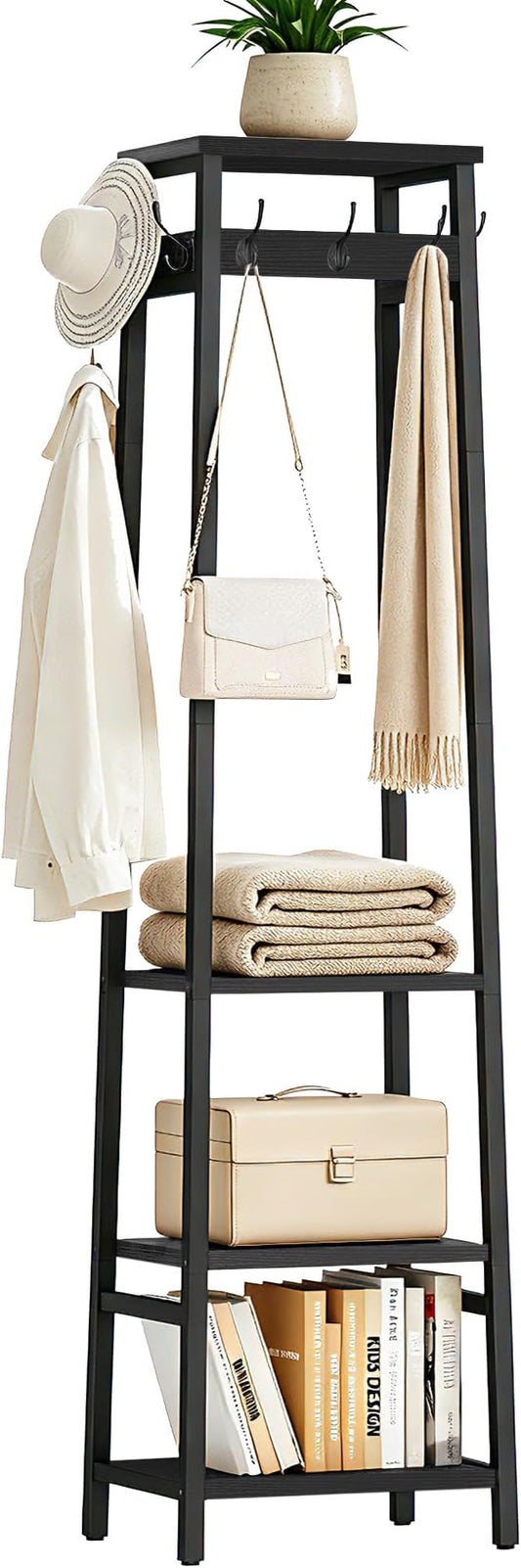 Coat Rack Freestanding with 3 Shelves and 7 Hooks | Coat Stand, Hall Tree Free Standing, Clothes Rack Stand Organizer, Industrial Style, Black