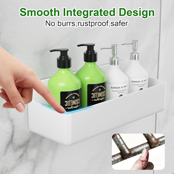 Adhesive Shower Caddy Shower Shelves Bathroom Organizer and Storage | 6 Pack，Rustproof，No Drilling，with Soap Holder，Clear，Acrylic， Large Capacity，Removable and Reusable，Plastics，Wall-Mounted