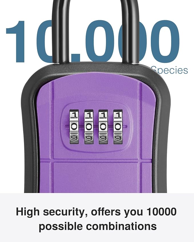 Puroma Key Lock Box, Portable Combination Lockbox Wall-Mounted Key Storage Box for House Keys, Resettable Code Safe Security Lock Box for Home, Office, Apartment Spare Key Storage (1 Pack, Purple)