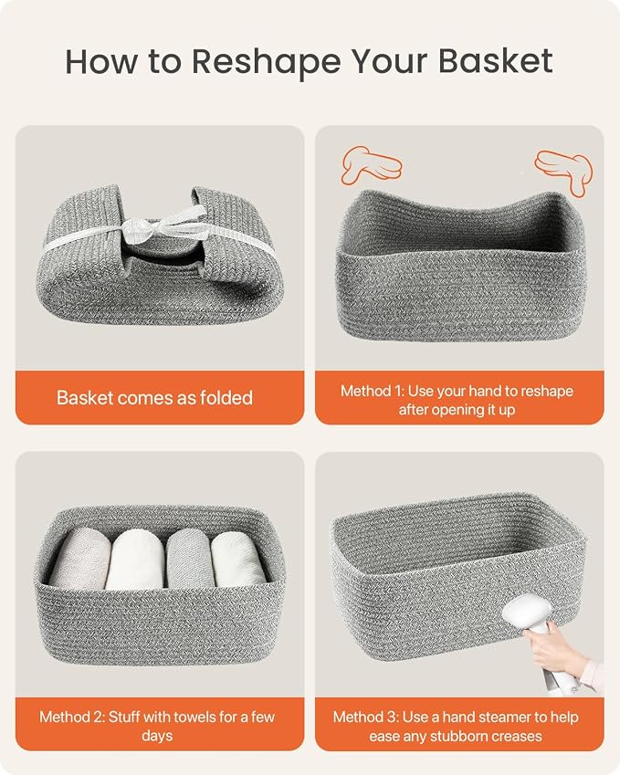 KALLAX Small Woven Storage Basket for Organizing, 13.5x9.5x5 inches, 3 Pack | Shelf baskets for closet organization, toy storage and home decor, Perfect as empty gift baskets for holidays, Mixed Grey